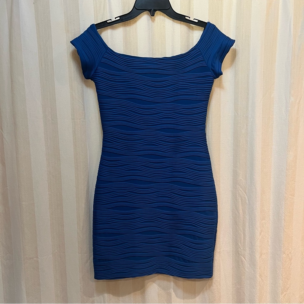 Blue Off The Shoulder Bodycon Dress